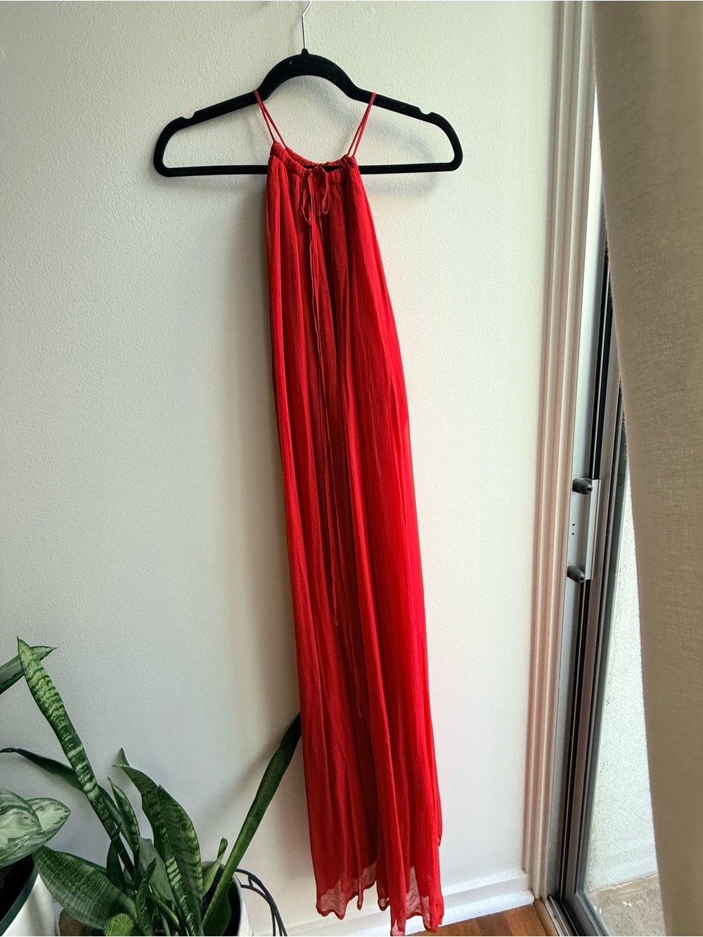 Parisian brand Belair Red Halter Pleated Maxi Dress